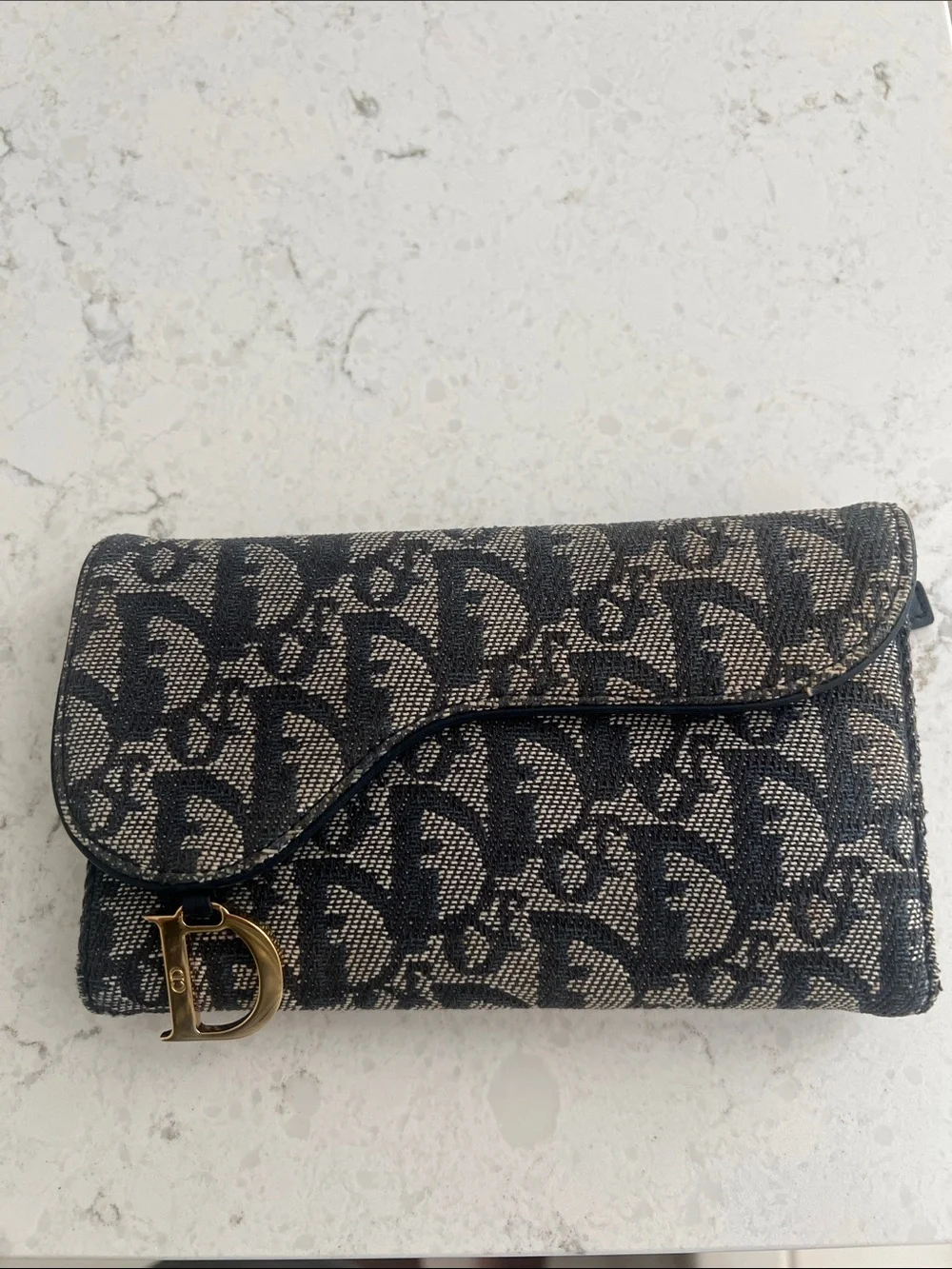 Dior Monogram Saddle Wallet in Navy with Gold 'D' Charm
